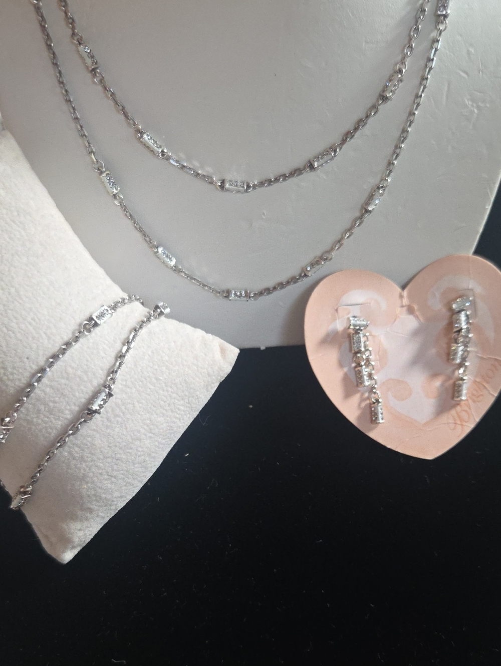 Brighton Silver/white Enamel Layered Necklace, Bracelet & Dangle Earrings Set